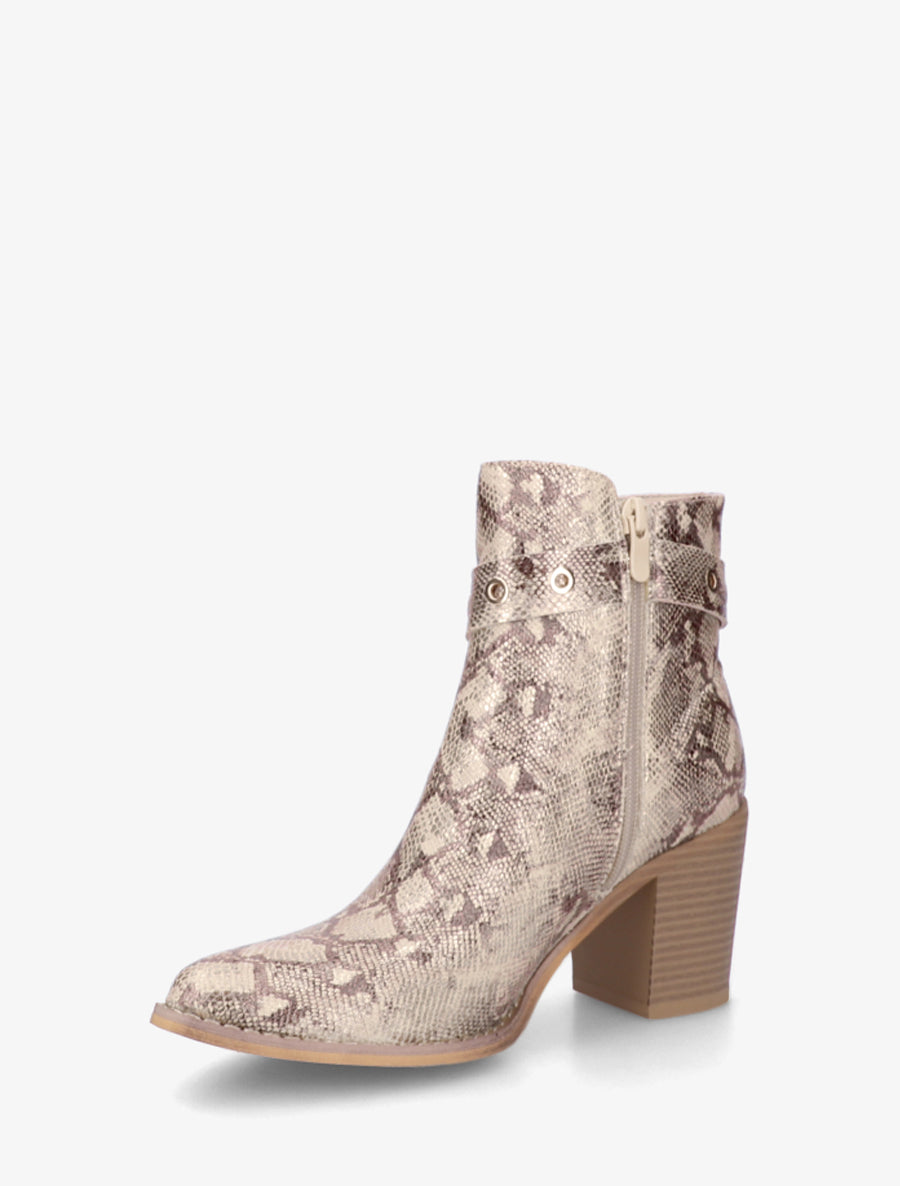 Bottines imprimé python à bouts pointus - Taupe - 3