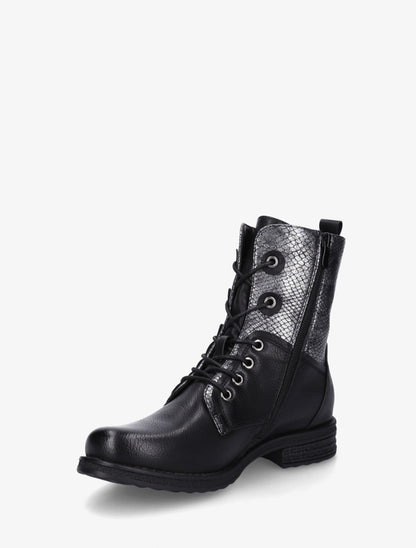 Bottines lacées à cheville effet python irisé - Noir - 3