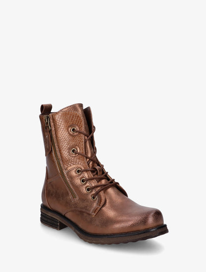 Bottines lacées à cheville effet python irisé - Camel - 2