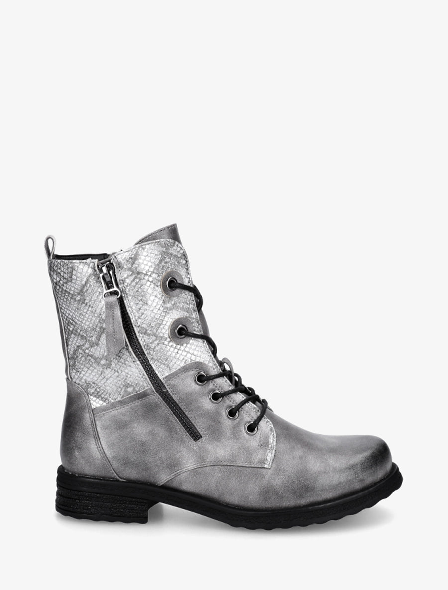 Bottines lacées à cheville effet python irisé - Gris - 1