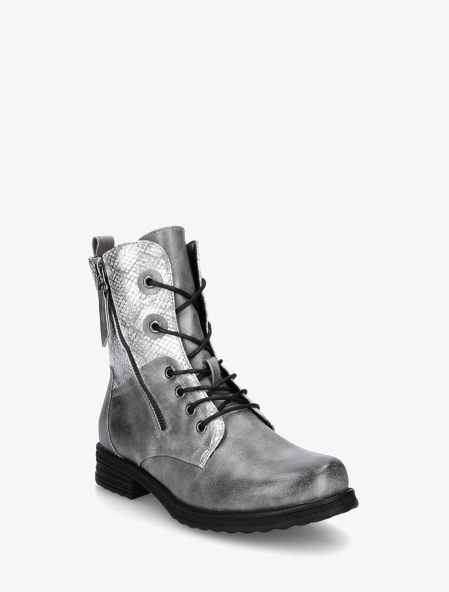 Bottines lacées à cheville effet python irisé - Gris - 2