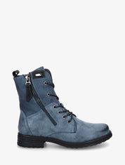 Bottines lacées à zip et empiècement python - Bleu - 1