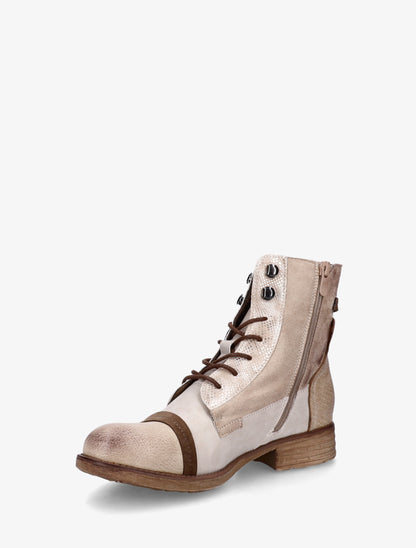 Bottines lacées à perforations irisées et python - Beige - 3