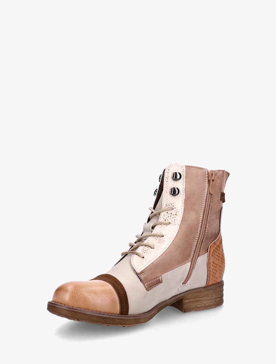Bottines lacées à perforations irisées et python - Rose saumon - 3