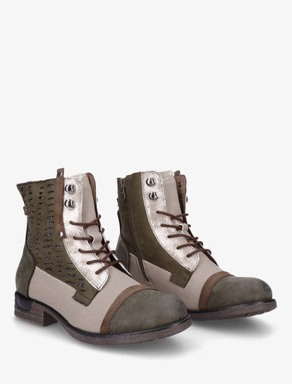 Bottines lacées irisées à perforations - Kaki - 4