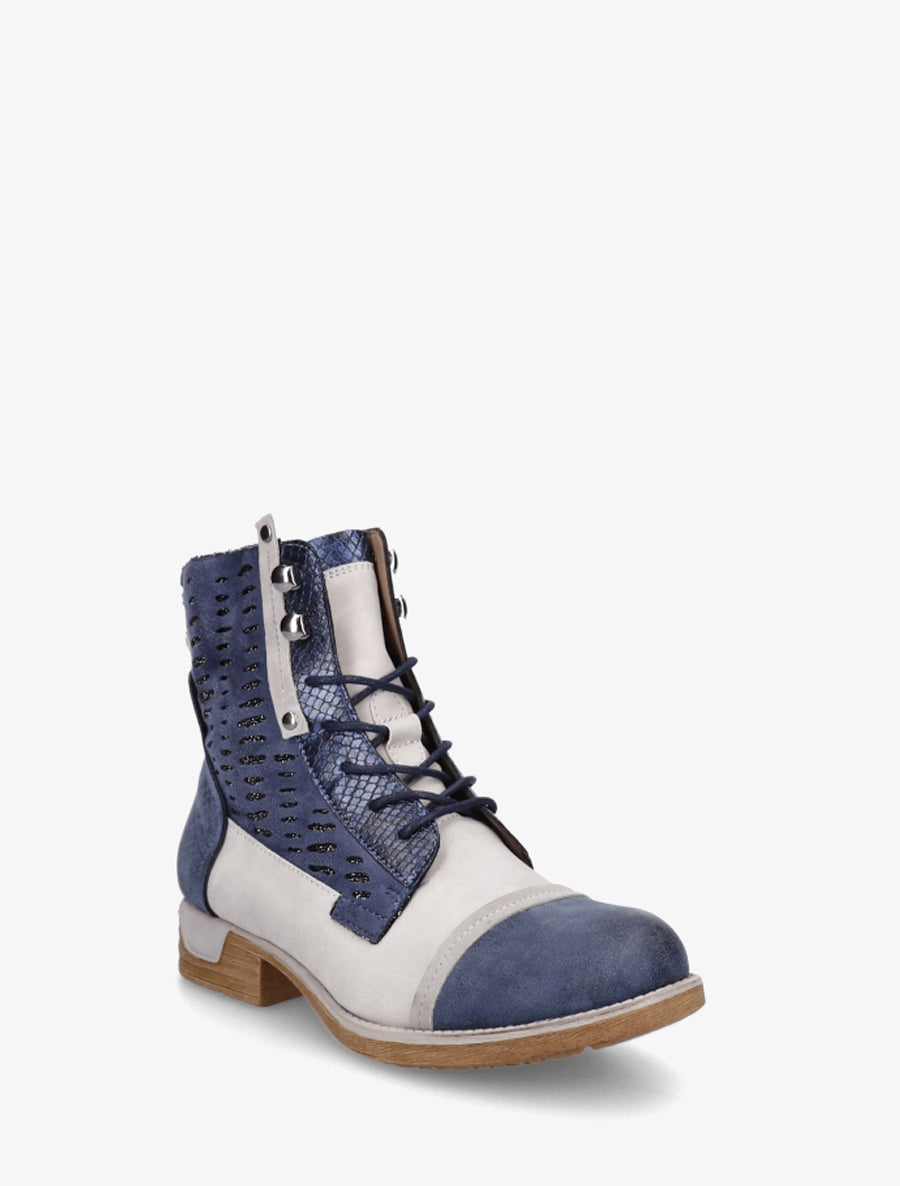 Bottines lacées irisées à perforations - Bleu - 2