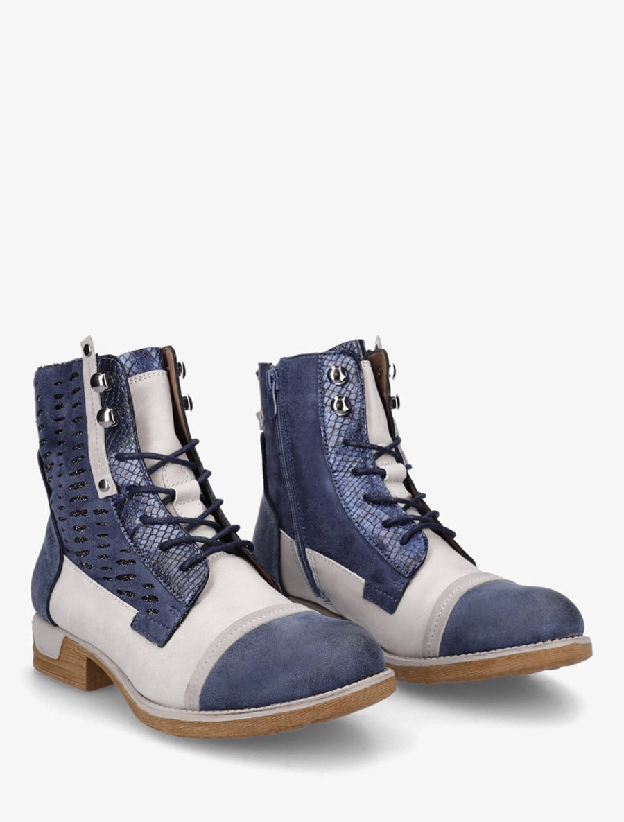 Bottines lacées irisées à perforations - Bleu - 4