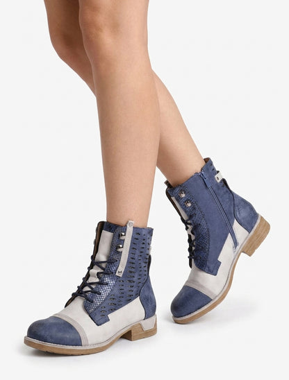 Botines con cordones irisadas con perforaciones - Azul