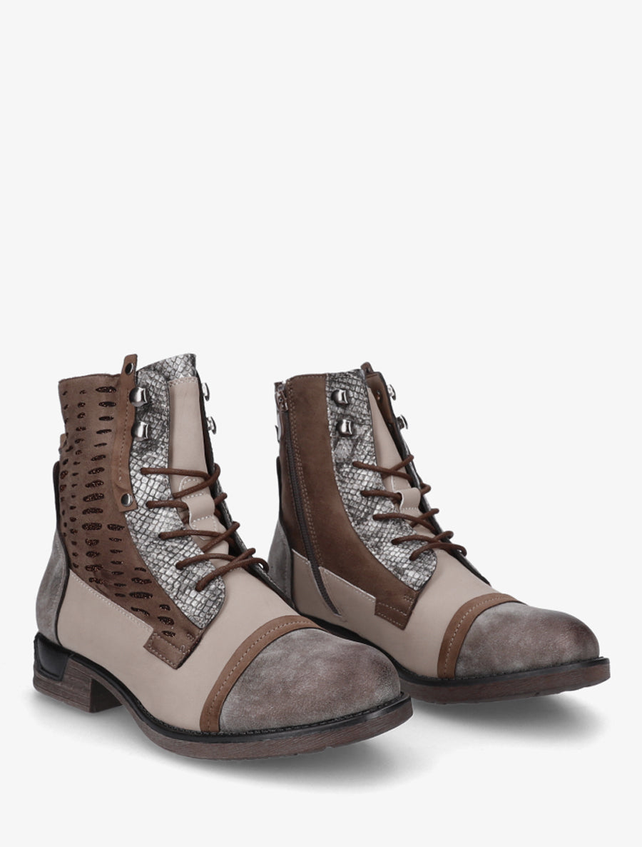 Bottines lacées irisées à perforations - Taupe - 4