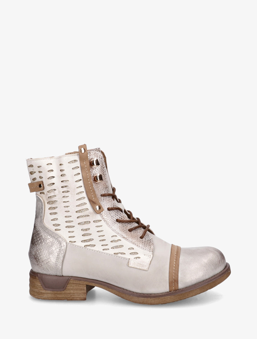 Bottines lacées irisées à perforations - Or - 1