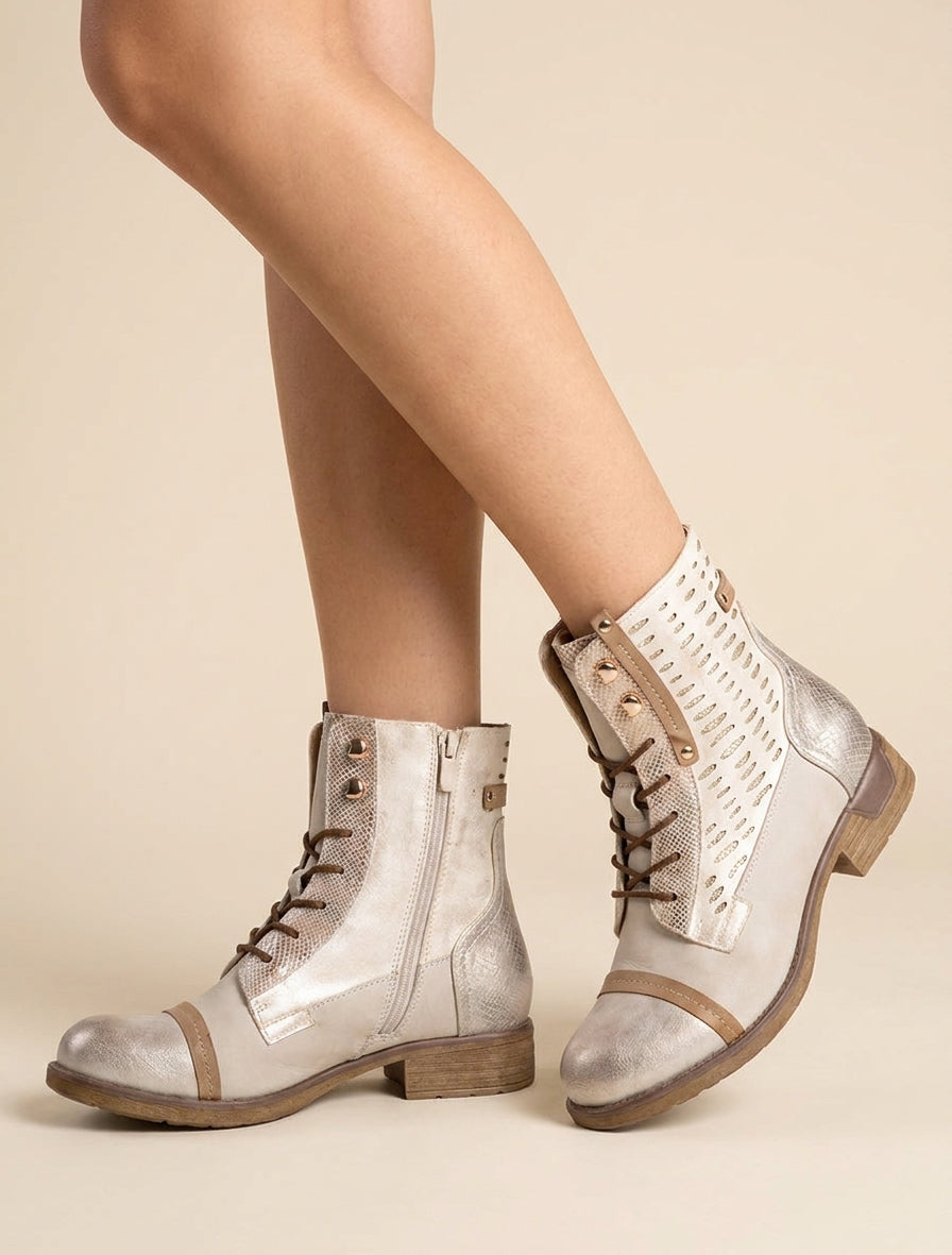 Botines con cordones irisadas con perforaciones - Oro