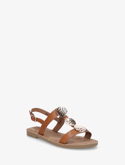 Nu-pieds à empiècements métal - Camel - 3