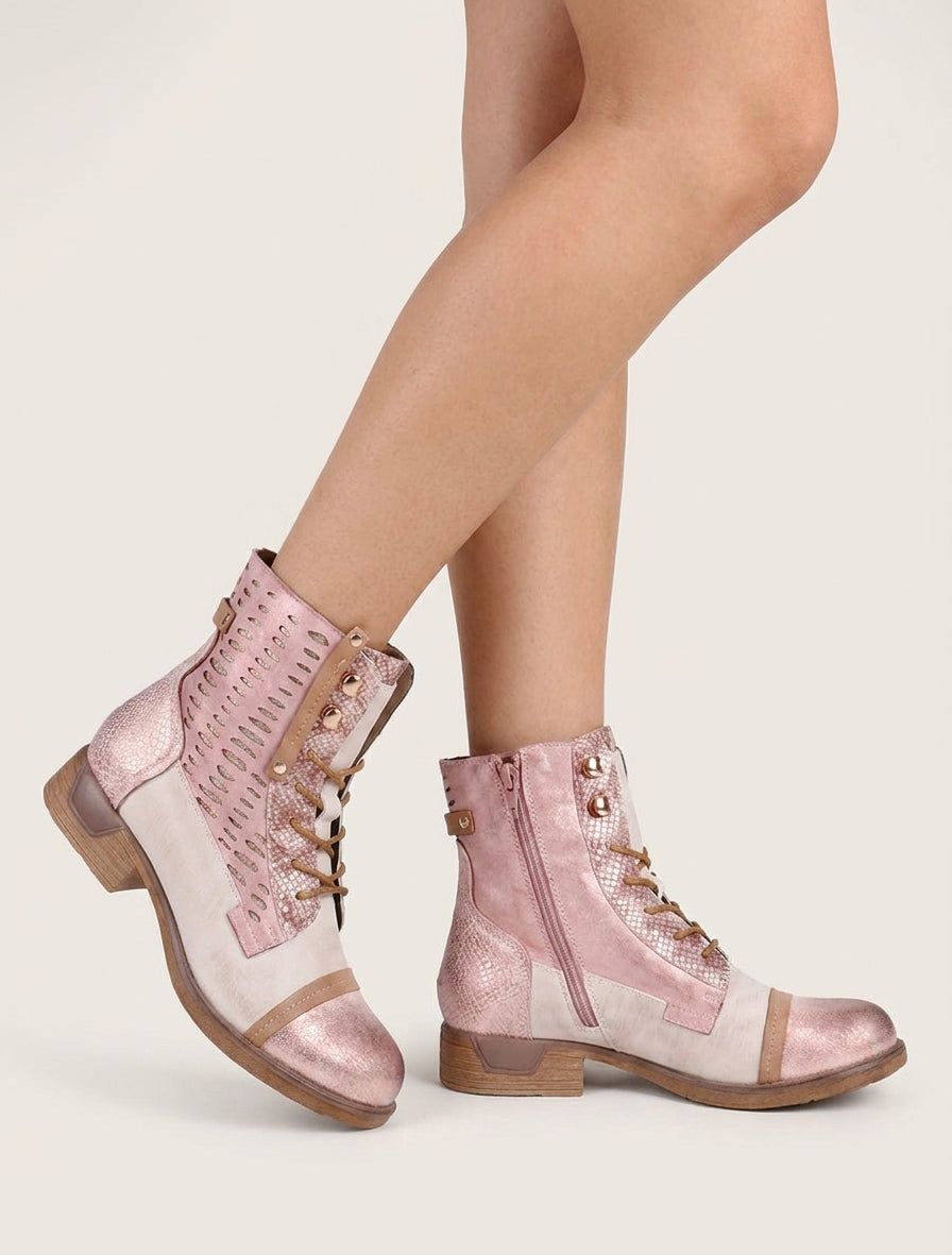 Botines con cordones irisadas con perforaciones - Rosa