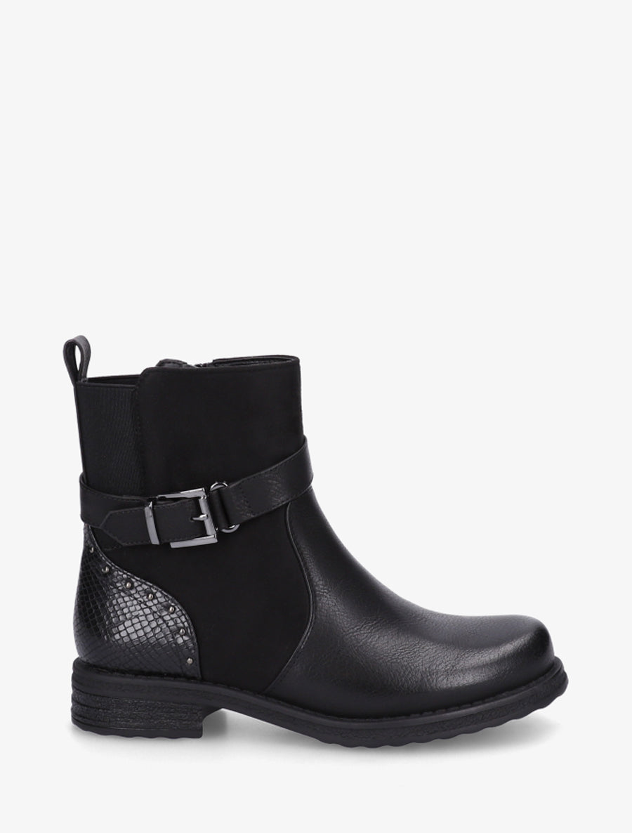 Bottines à sangle décorative et empiècement python - Noir - 1