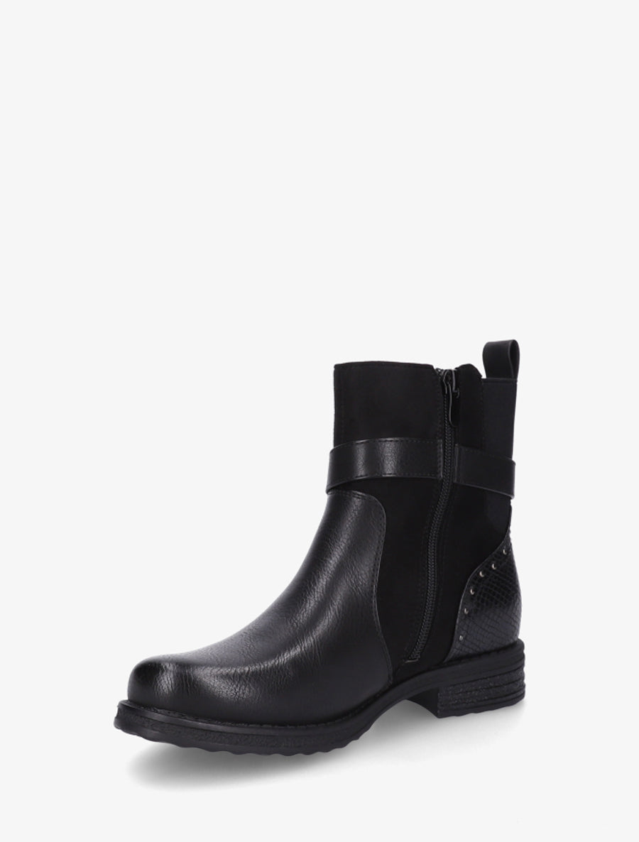 Bottines à sangle décorative et empiècement python - Noir - 3