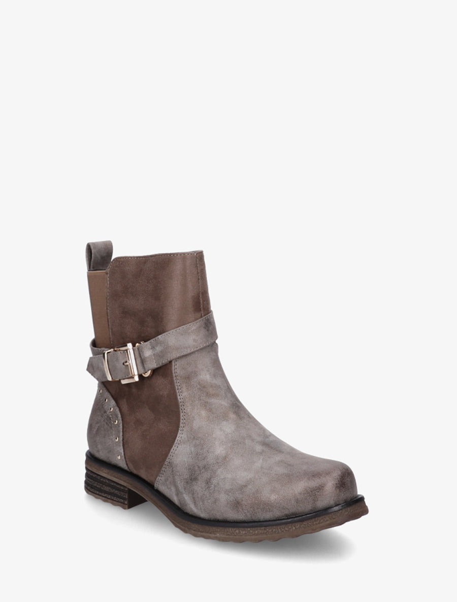Bottines à sangle décorative et empiècement python - Taupe - 2