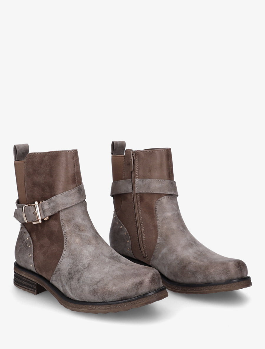 Bottines à sangle décorative et empiècement python - Taupe - 4