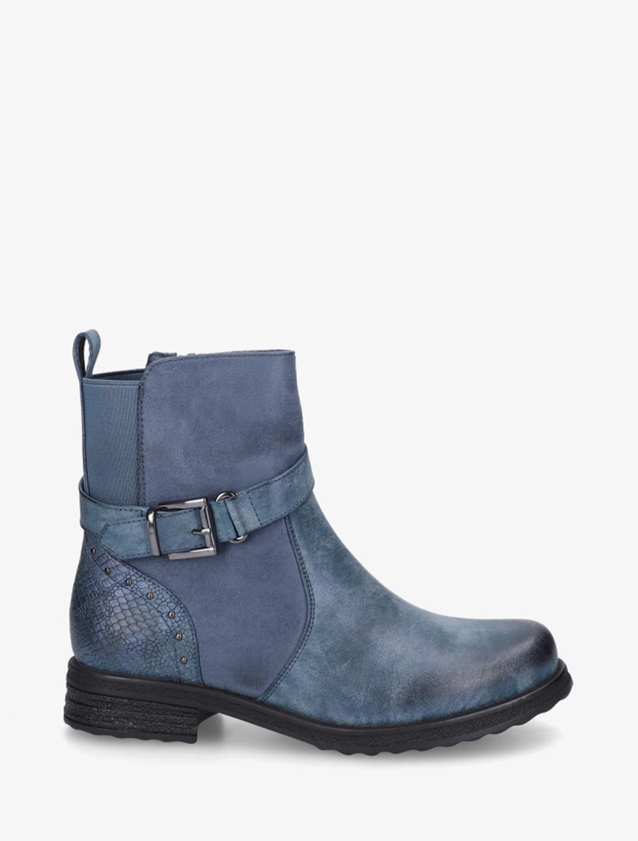 Bottines à sangle décorative et empiècement python - Bleu - 1