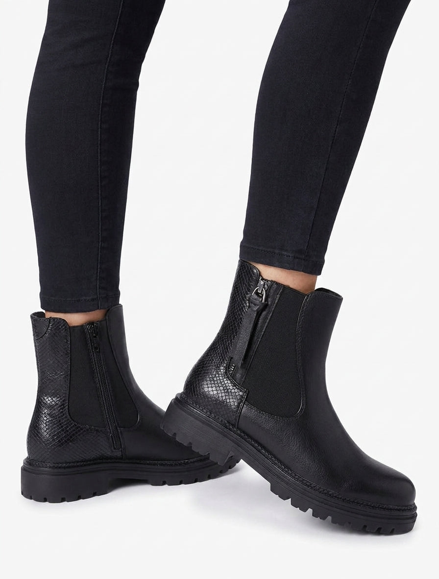 Botines elásticas con cremallera decorativa - Negro