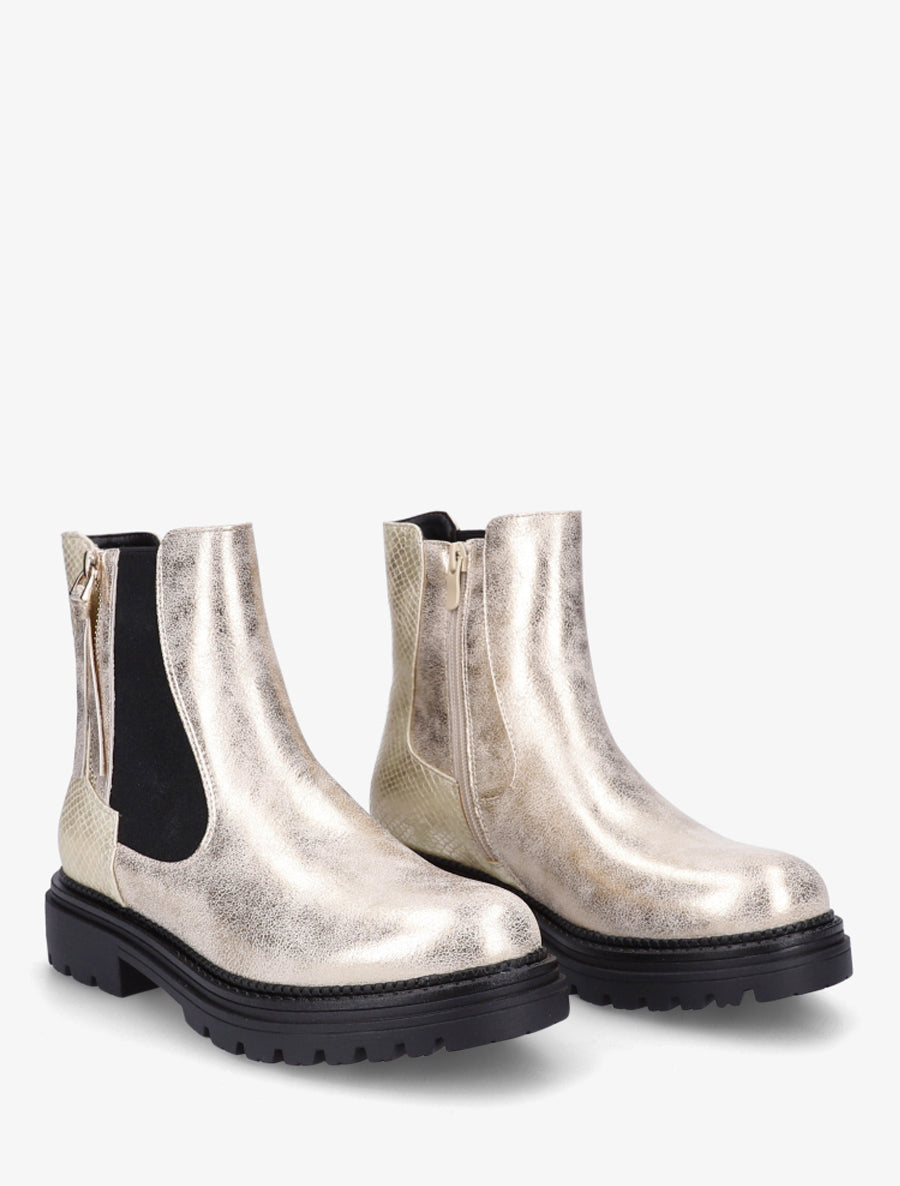 Bottines élastiquées à zip décoratif - Or - 4
