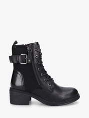 Bottines lacées à boucle et contrefort python - Noir - 1