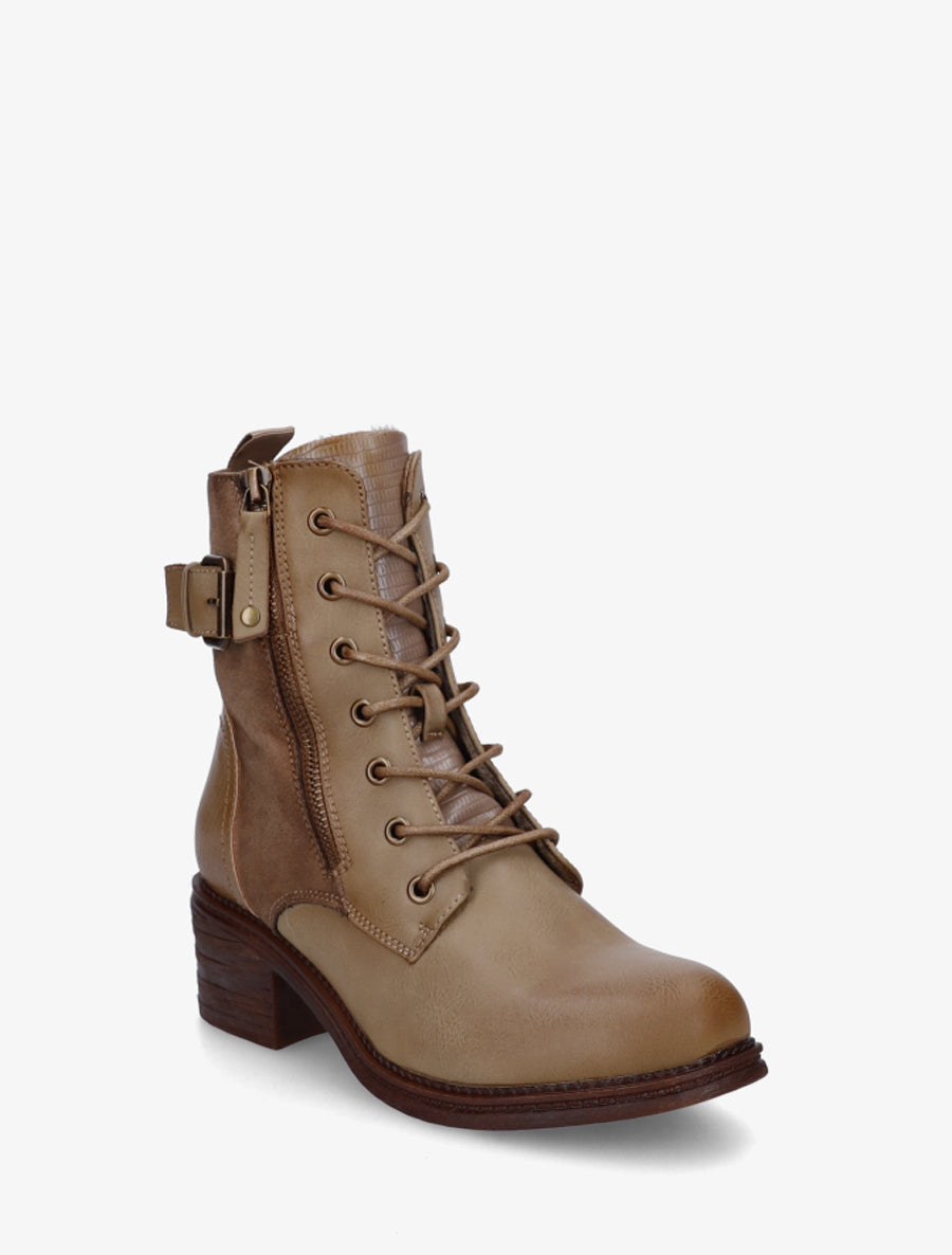 Bottines lacées à boucle et contrefort python - Taupe - 2