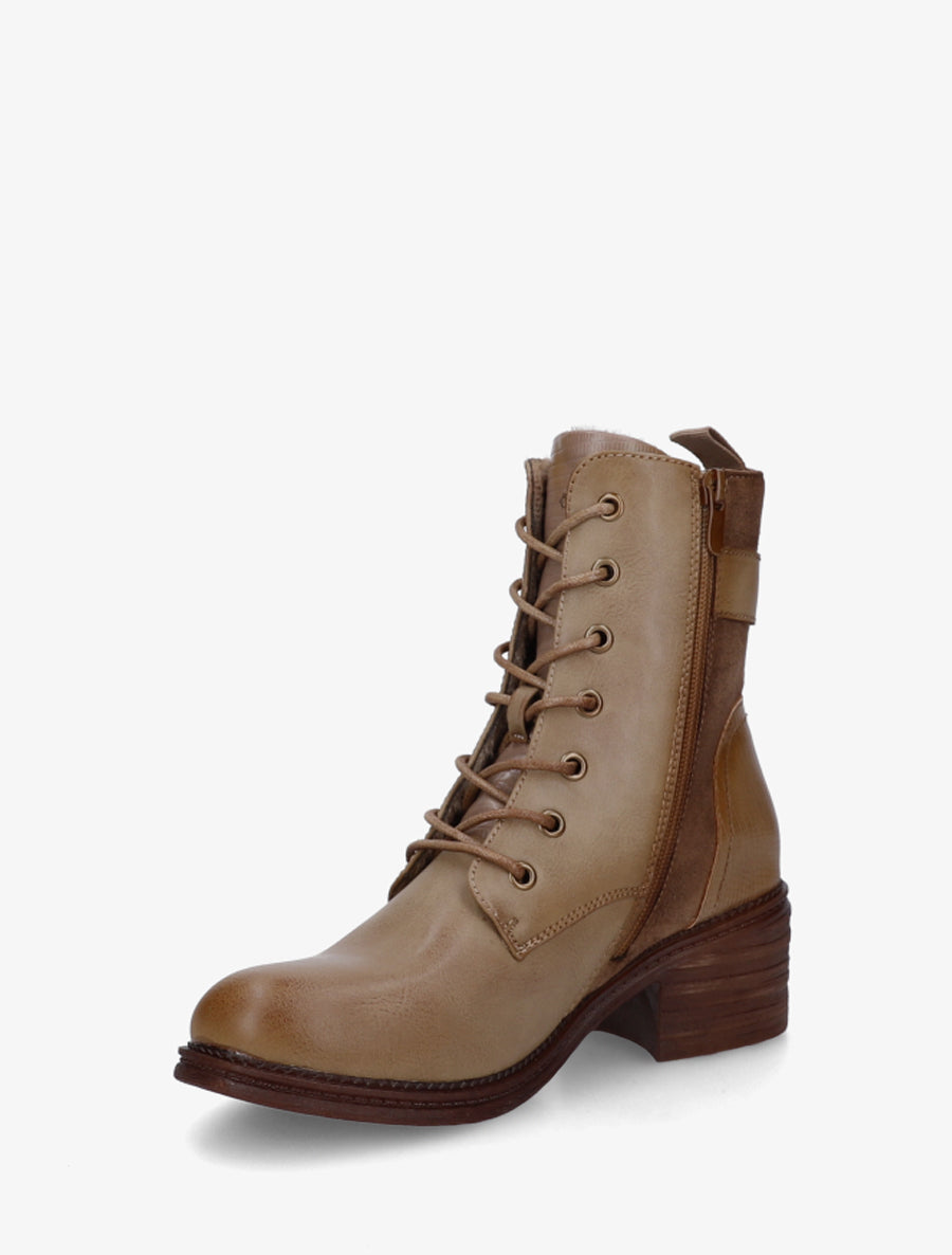 Bottines lacées à boucle et contrefort python - Taupe - 3