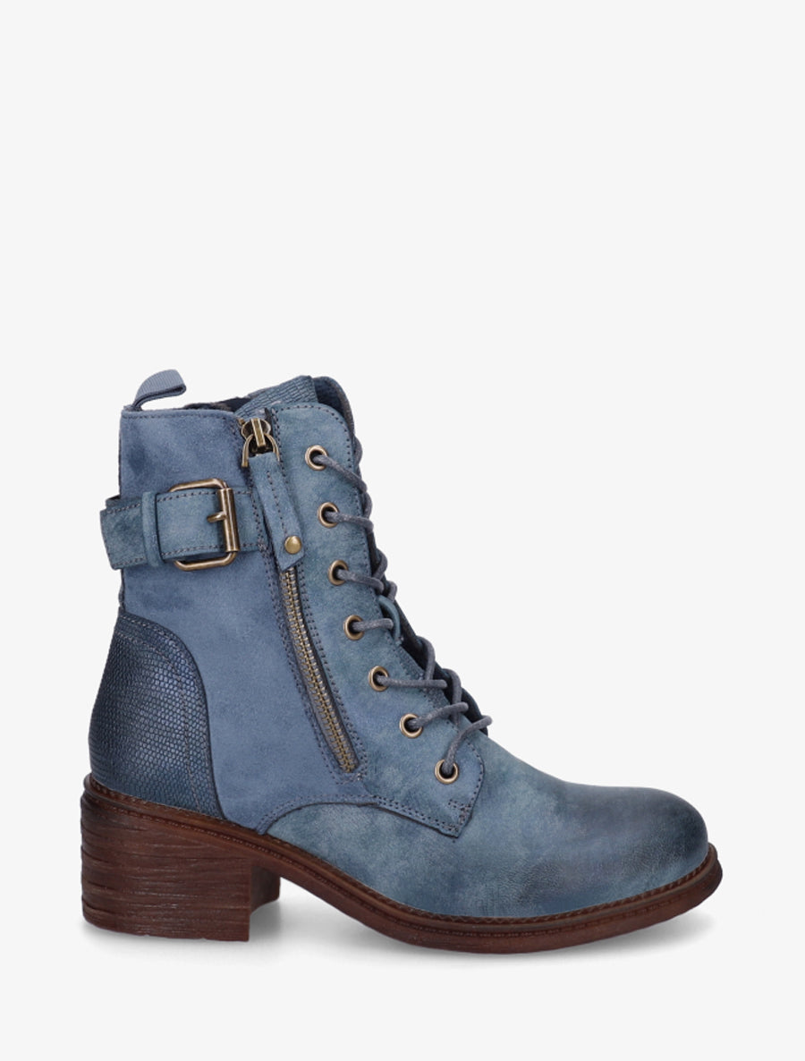 Bottines lacées à boucle et contrefort python - Bleu - 1