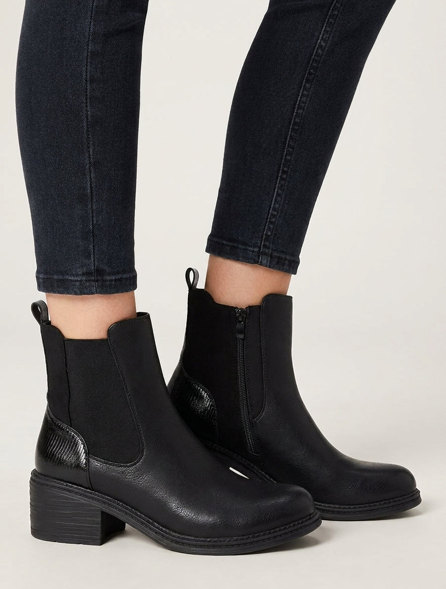 Botines bicolor con contrafuerte efecto pitón - Negro