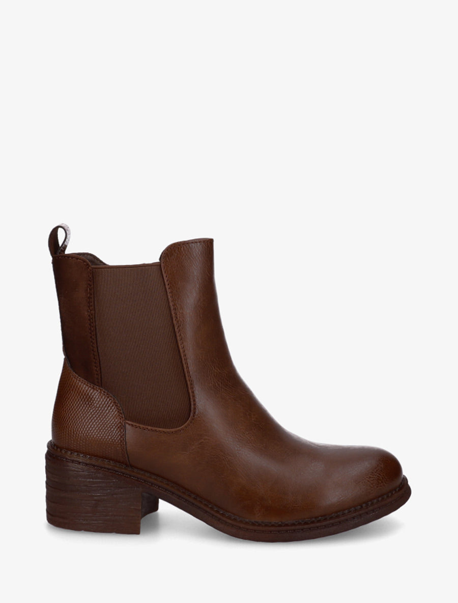 Bottines bimatière à contrefort effet python - Marron - 1