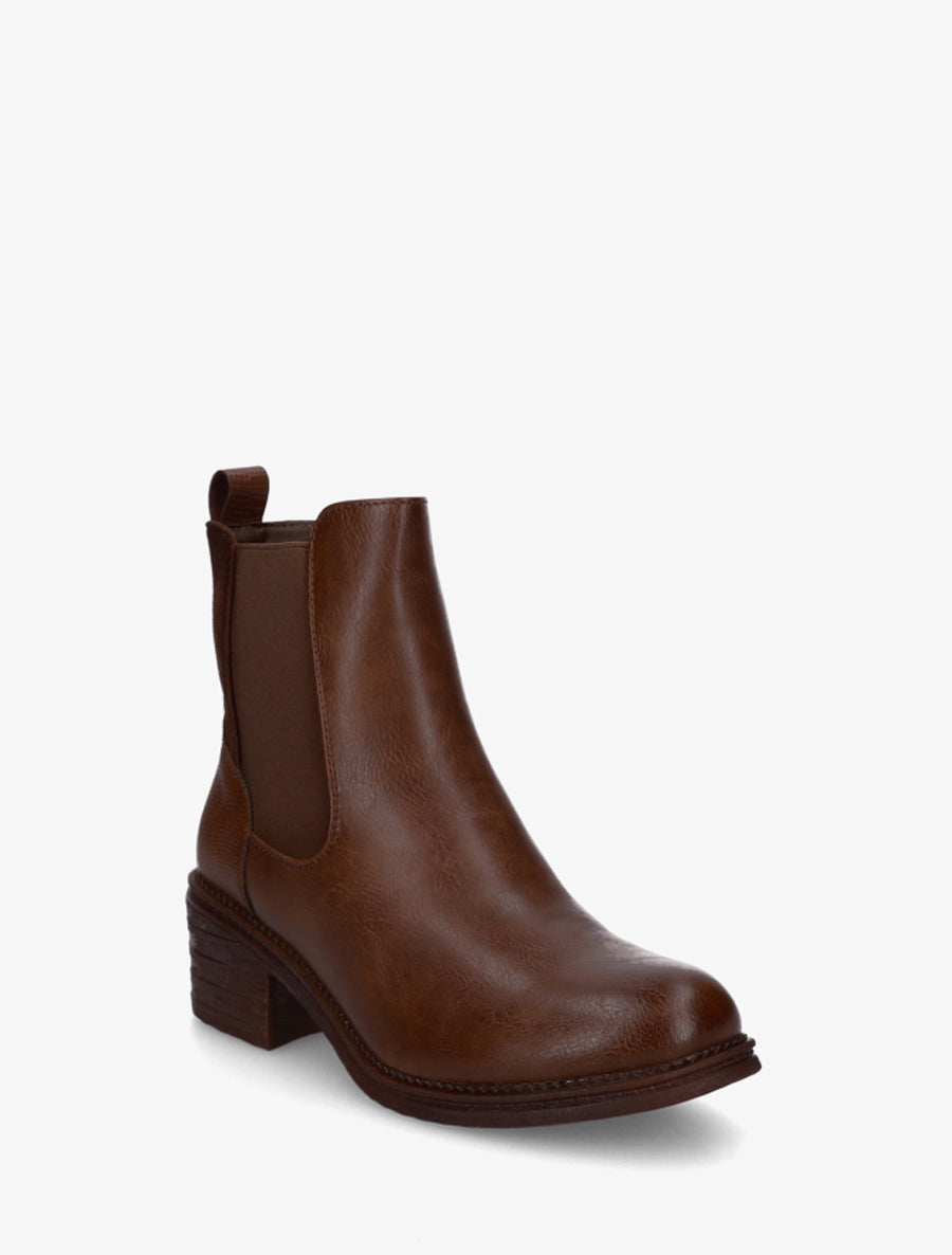 Bottines bimatière à contrefort effet python - Marron - 2