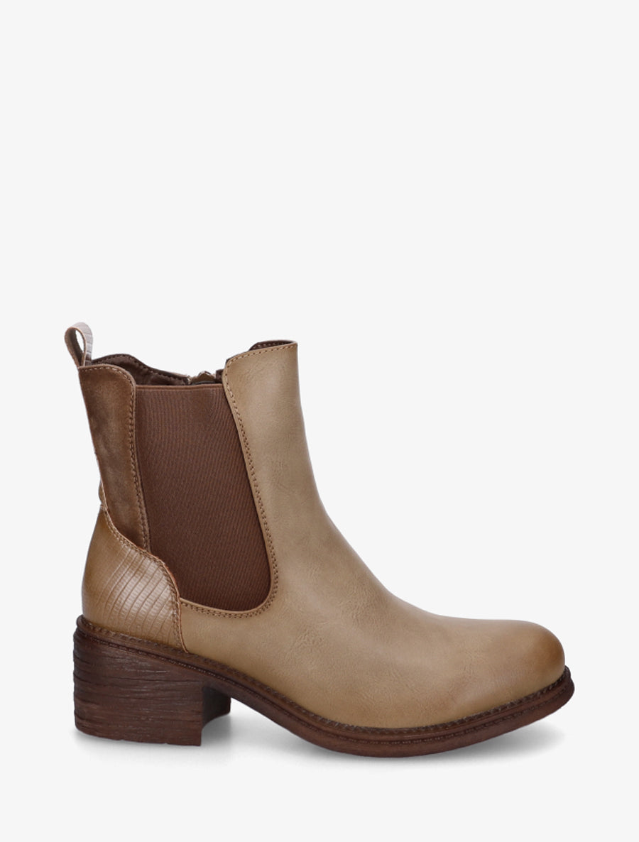 Bottines bimatière à contrefort effet python - Taupe - 1