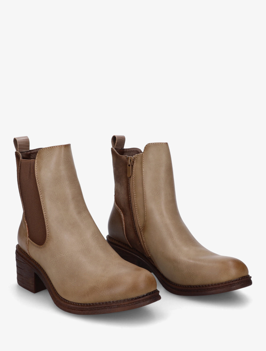 Bottines bimatière à contrefort effet python - Taupe - 4