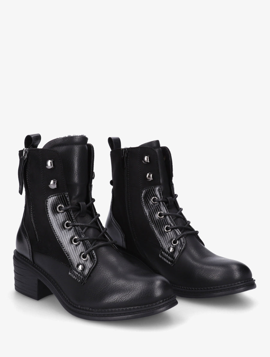 Bottines lacées à zip décoratif - Noir - 4
