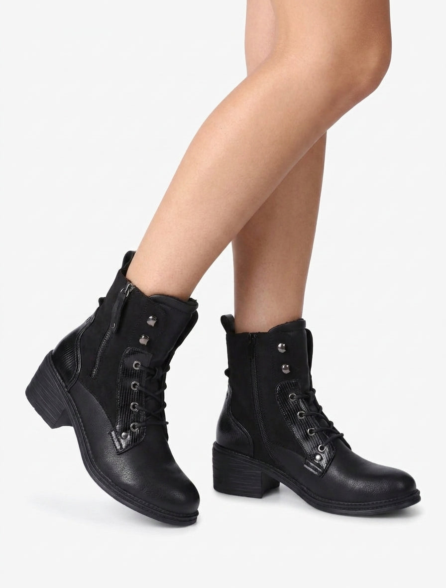Botines con cordones y cremallera decorativa - Negro