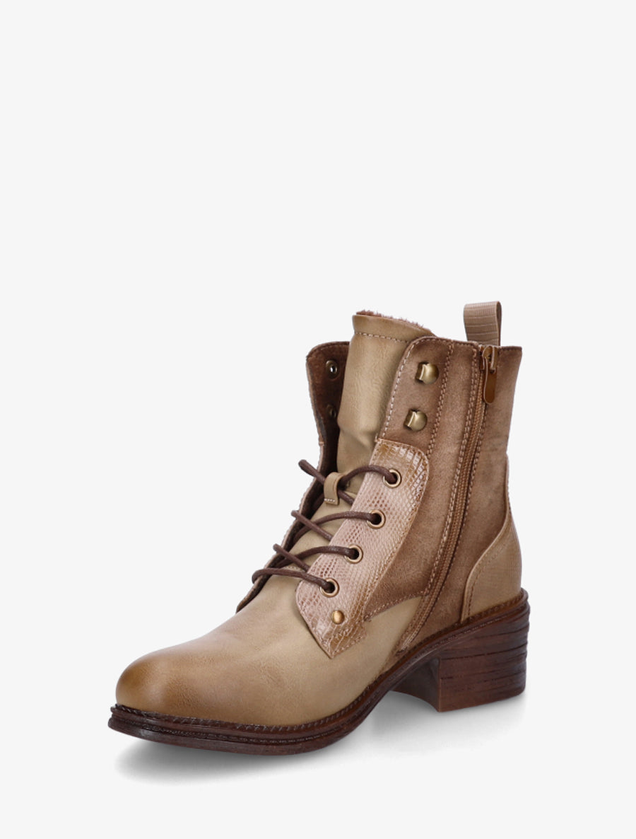 Bottines lacées à zip décoratif - Taupe - 3