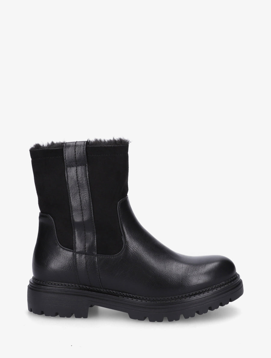 Bottines fourrées en simili et suédine - Noir - 1