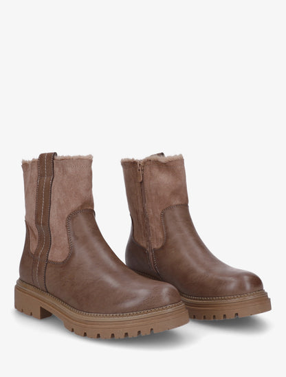 Bottines fourrées en simili et suédine - Taupe - 4