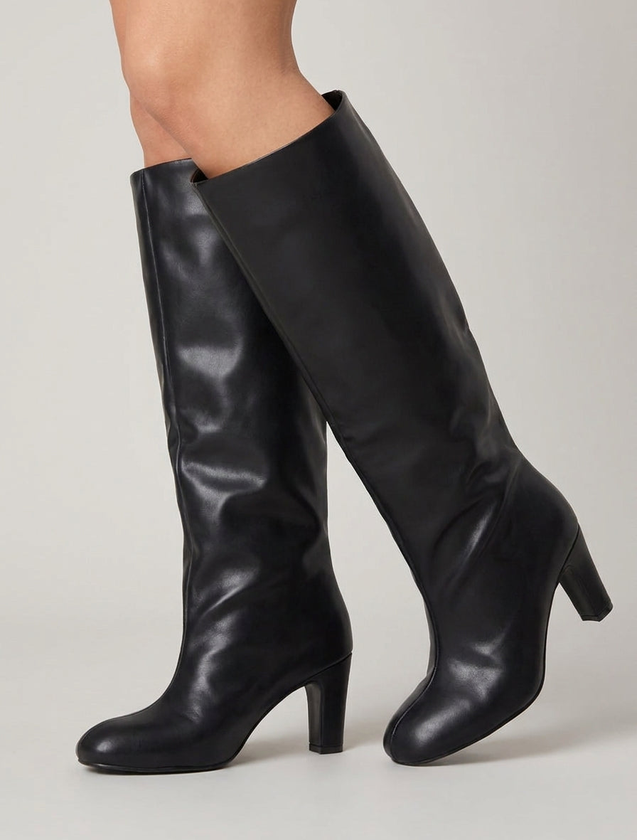 Botas de imitación con punta redonda - Negro