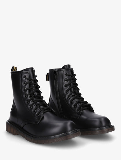 Boots montantes lacées en simili - Noir - 4