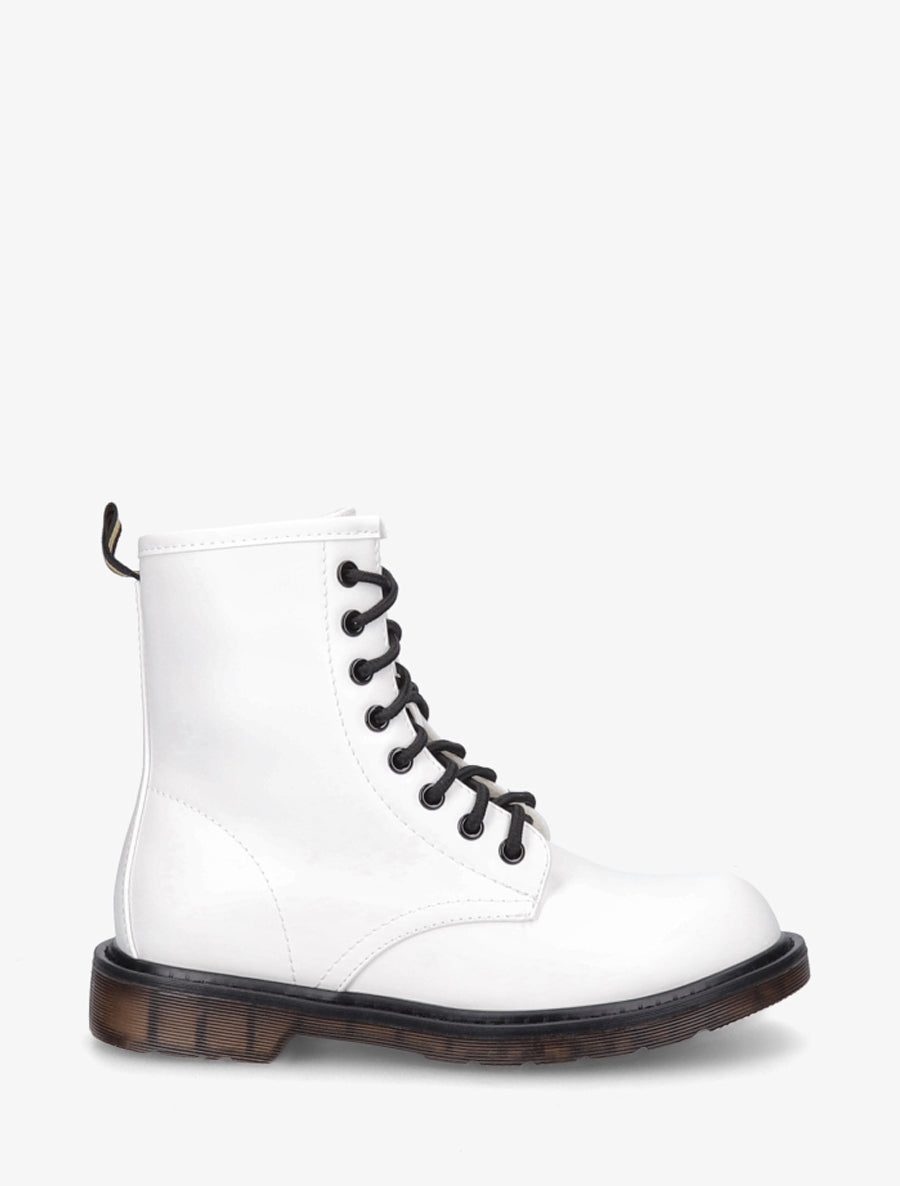 Boots montantes lacées en simili - Blanc - 1