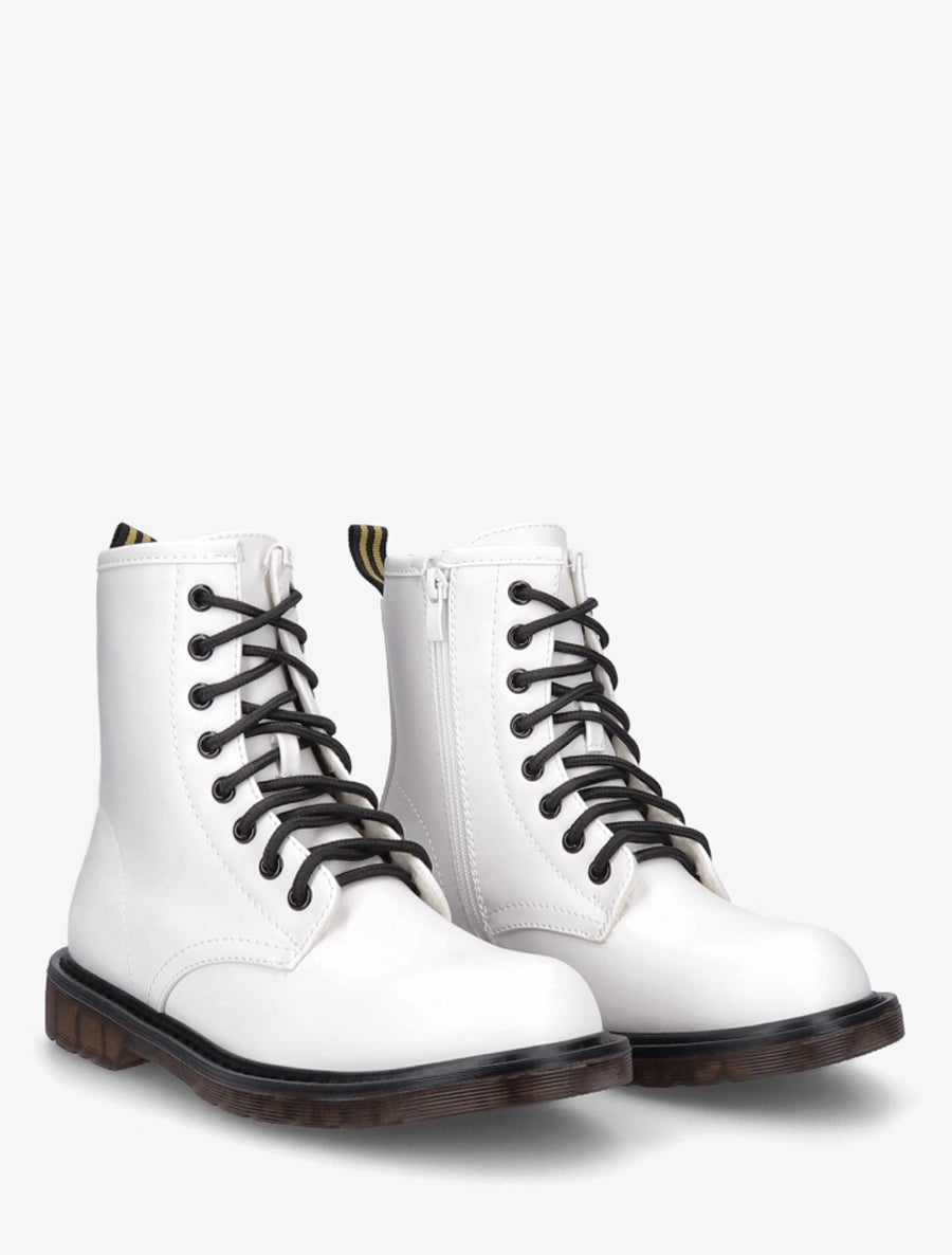 Boots montantes lacées en simili - Blanc - 4