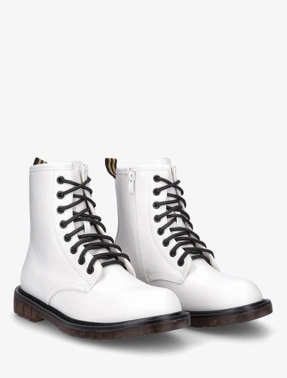 Boots montantes lacées en simili - Blanc - 4