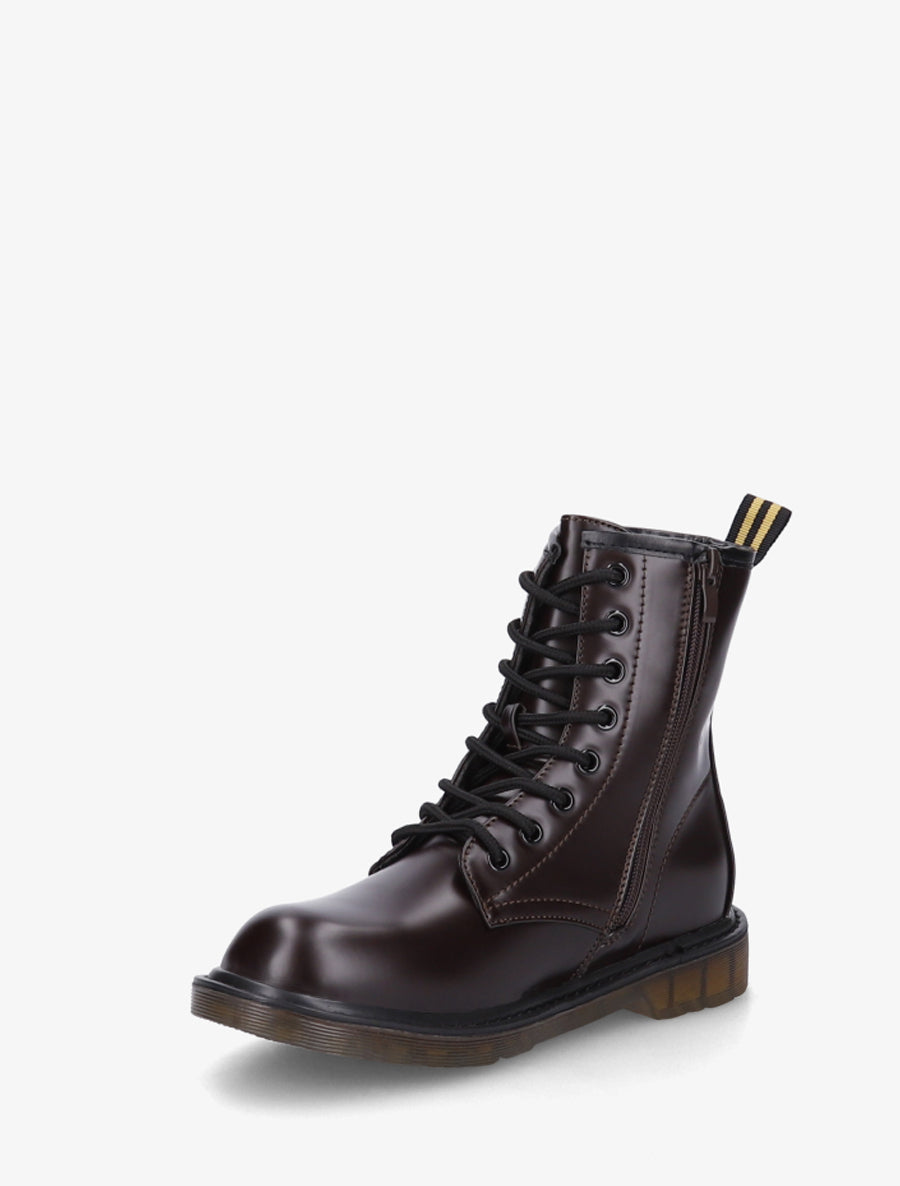Boots montantes lacées en simili - Marron - 3