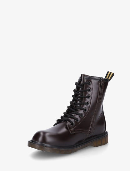 Boots montantes lacées en simili - Marron - 3