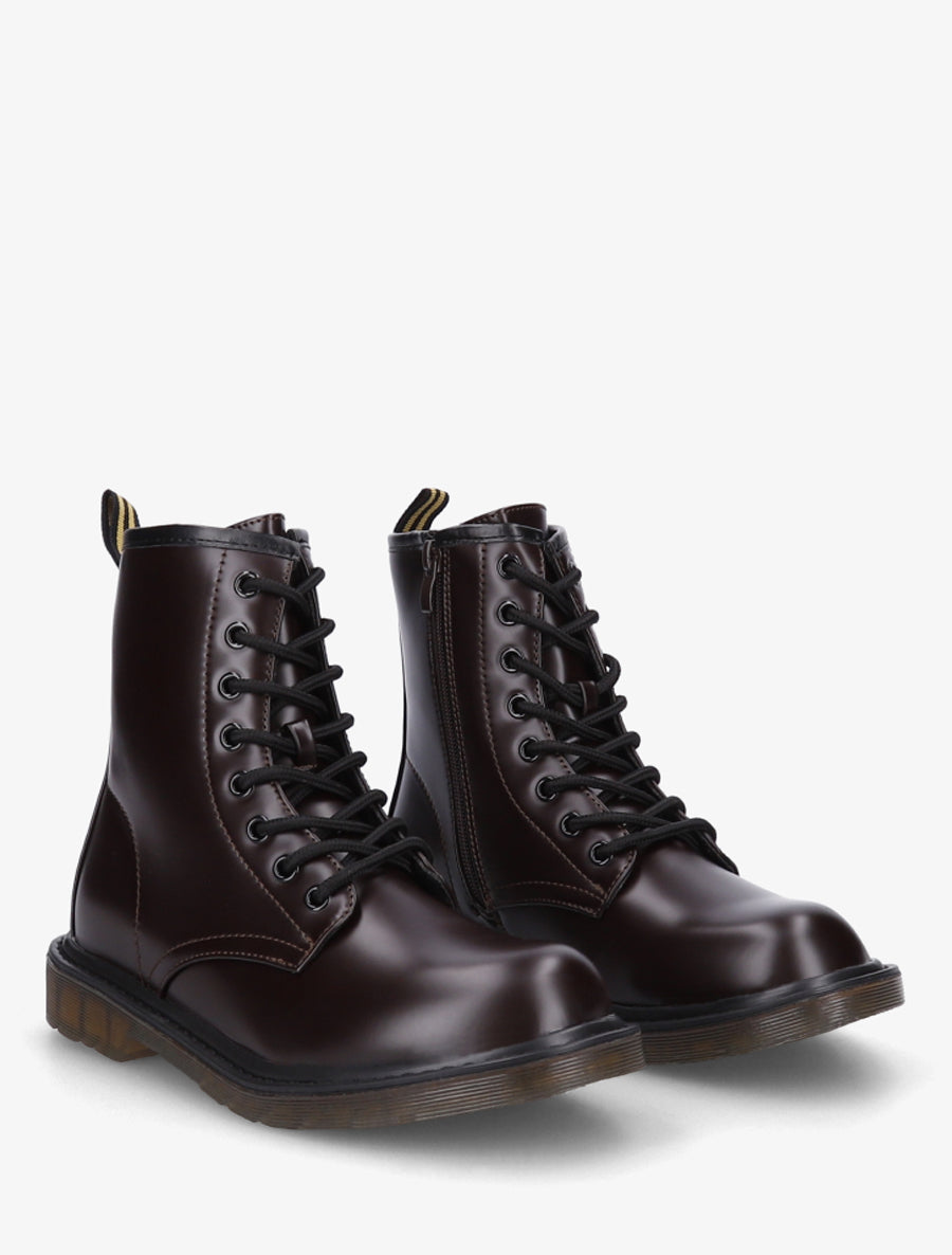 Boots montantes lacées en simili - Marron - 4