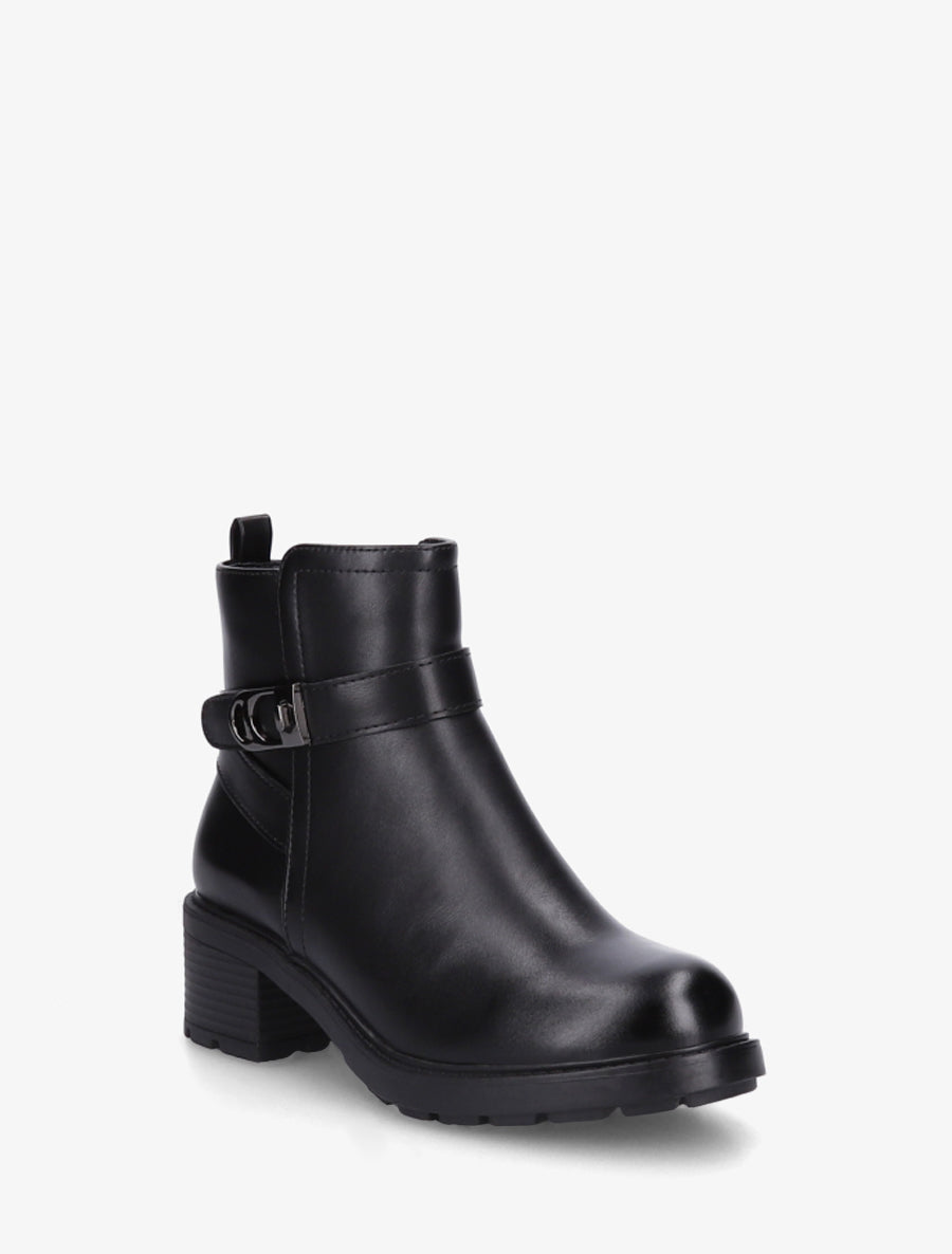 Bottines en simili à boucle métal et semelle crantée - Noir - 2