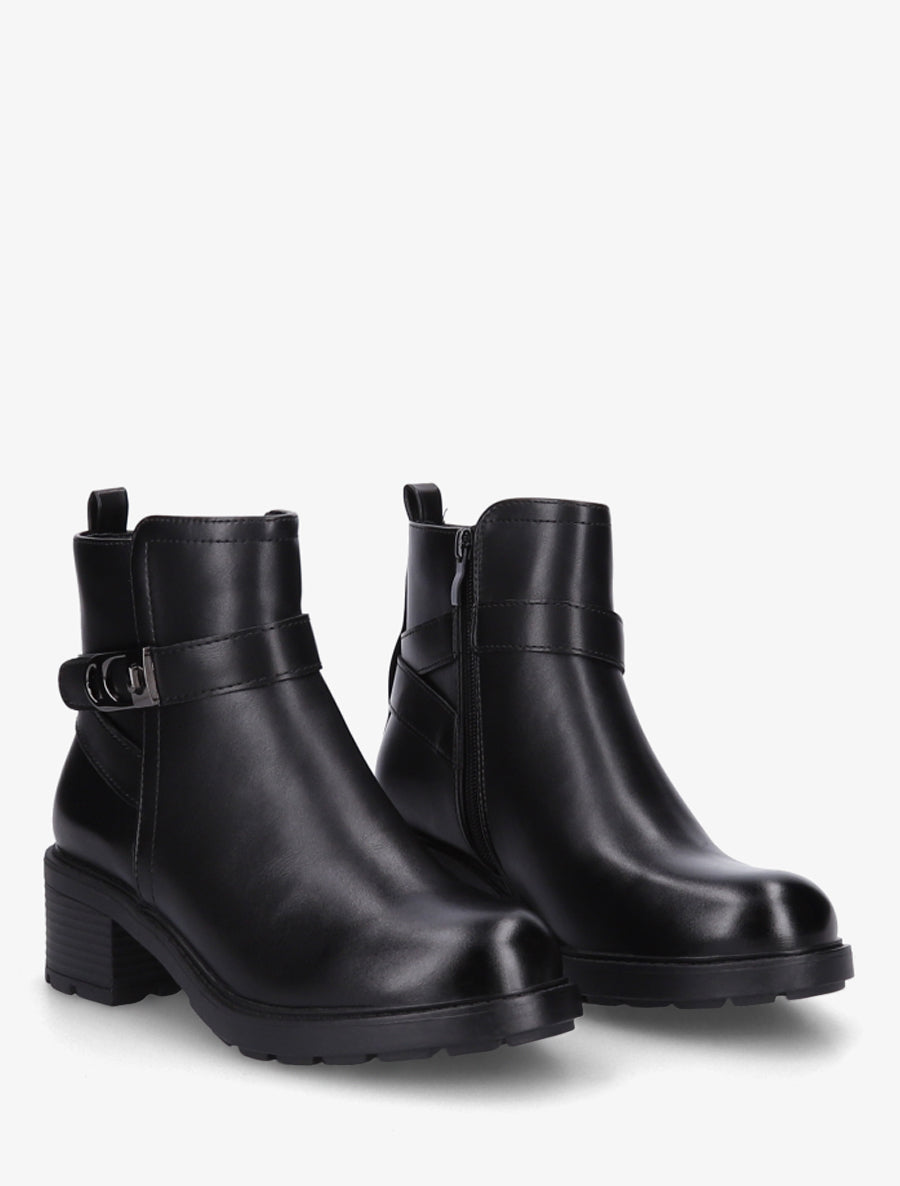 Bottines en simili à boucle métal et semelle crantée - Noir - 4