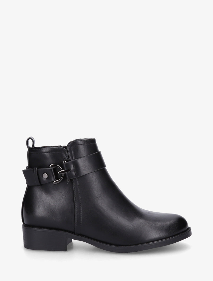 Bottines en simili à boucle métal fantaisie - Noir - 1