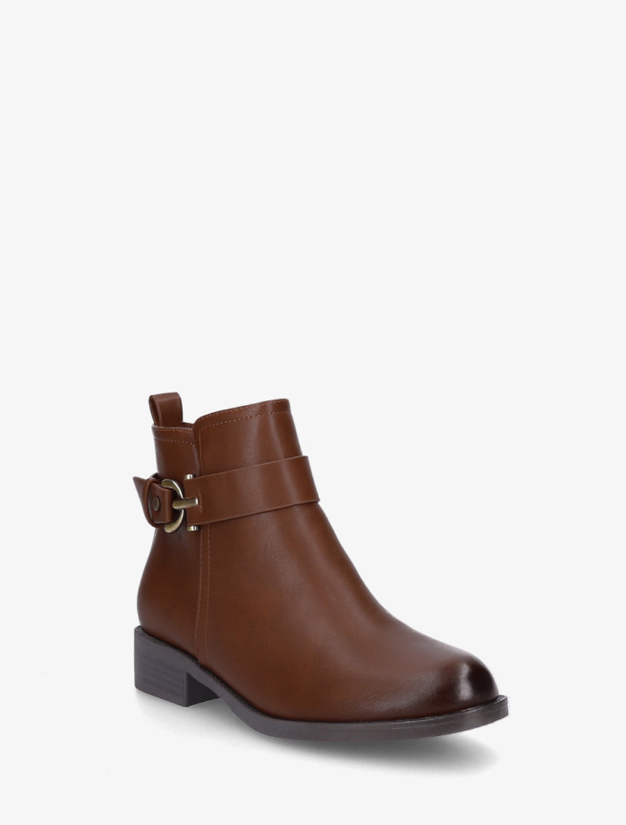 Bottines en simili à boucle métal fantaisie - Camel - 2